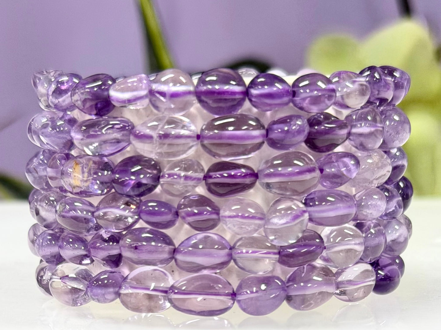 Wholesale 6 Pcs 6mm Natural Amethyst 7” Crystal Healing Stretch Bracelet