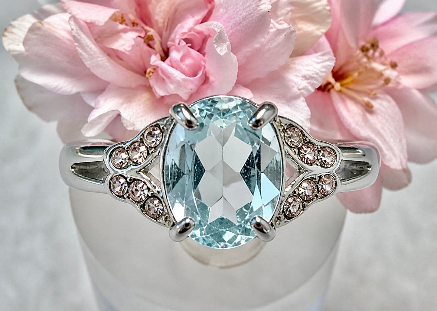 Wholesale Lot 7 pcs Faceted Natural Blue Topaz Stainless Steel Ring 7x9mm