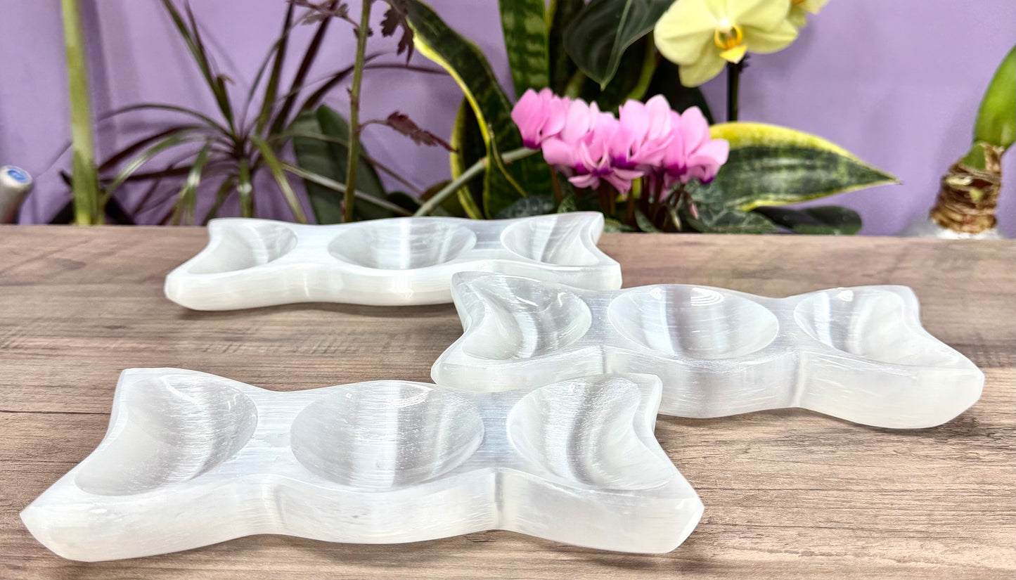 3 PCs large Natural Selenite aka Satin Spar Moon Bowl