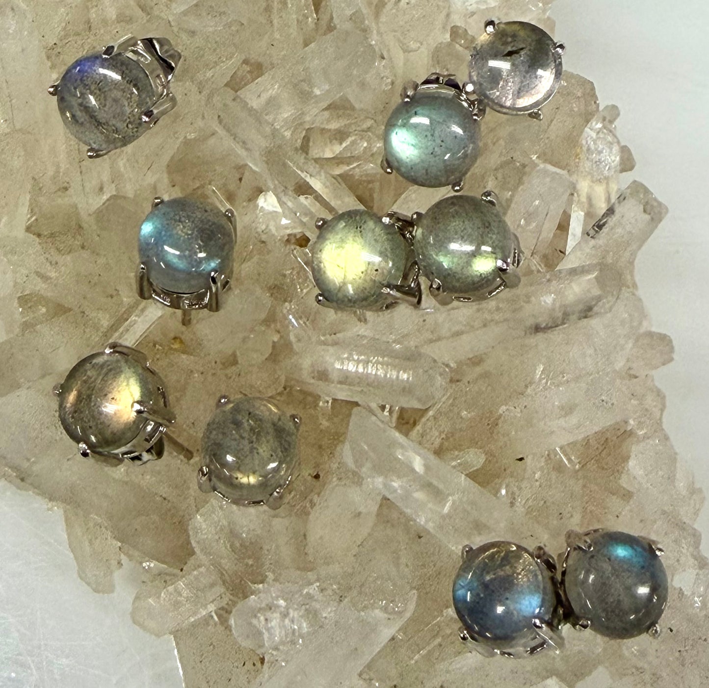 Wholesale 5 Pairs Natural Labradorite Sterling Silver(925) Posts 7mm
