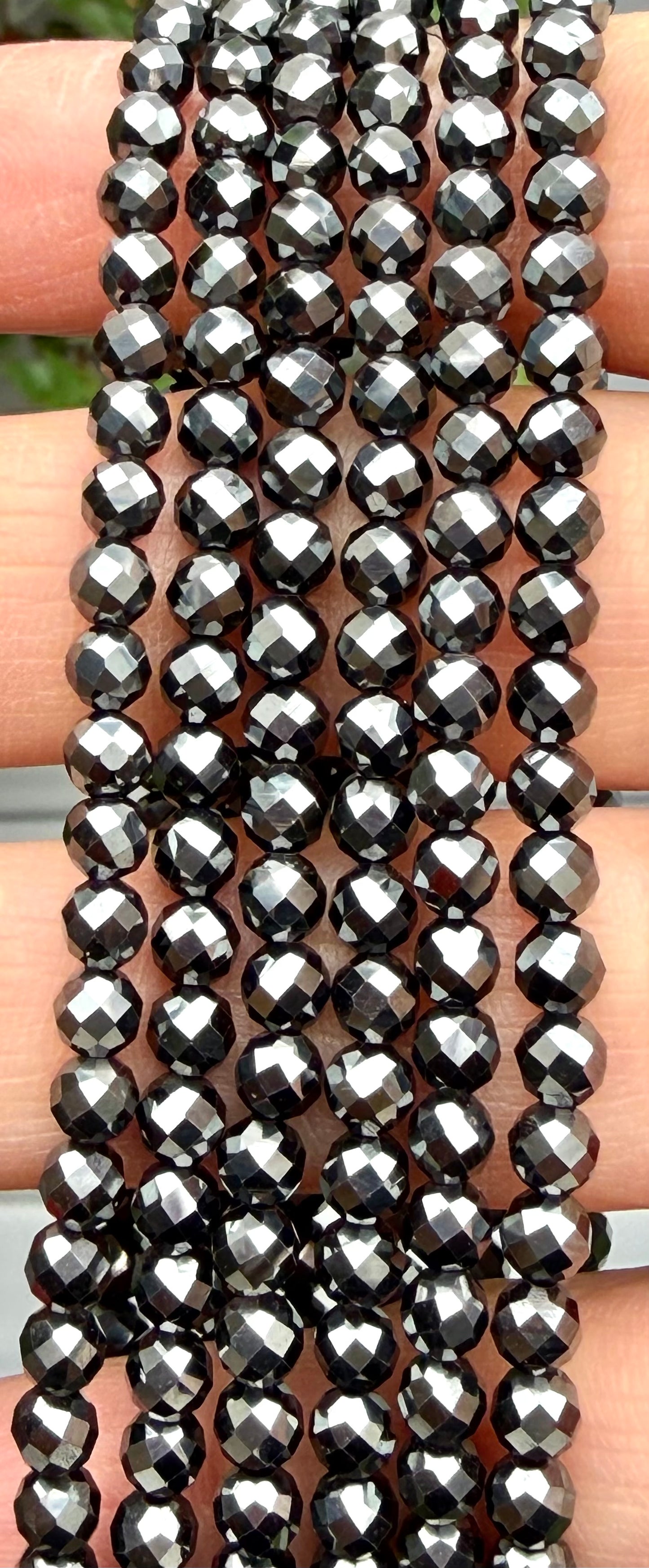 6 PCs 4mm Natural Faceted Hematite Faceted Bracelet 7.5”