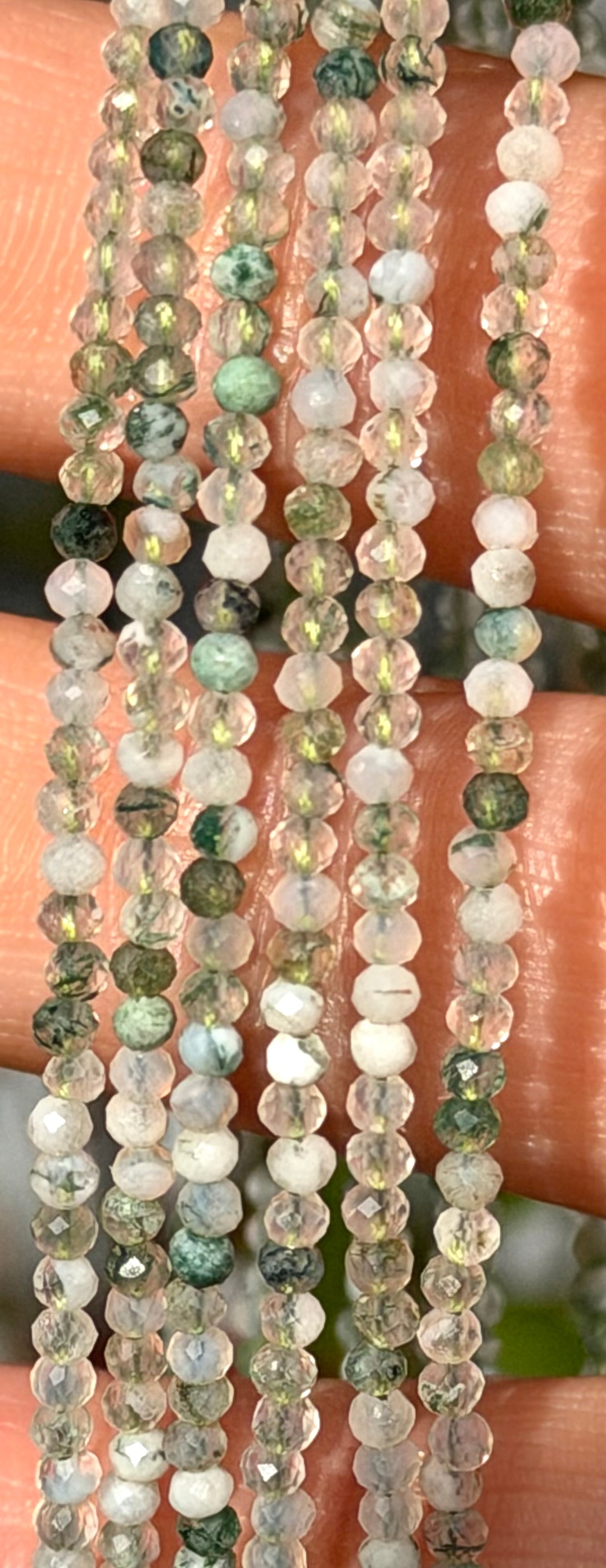 6 PCs 2mm Faceted Natural Moss Agate Necklaces Stainless Steel Findings