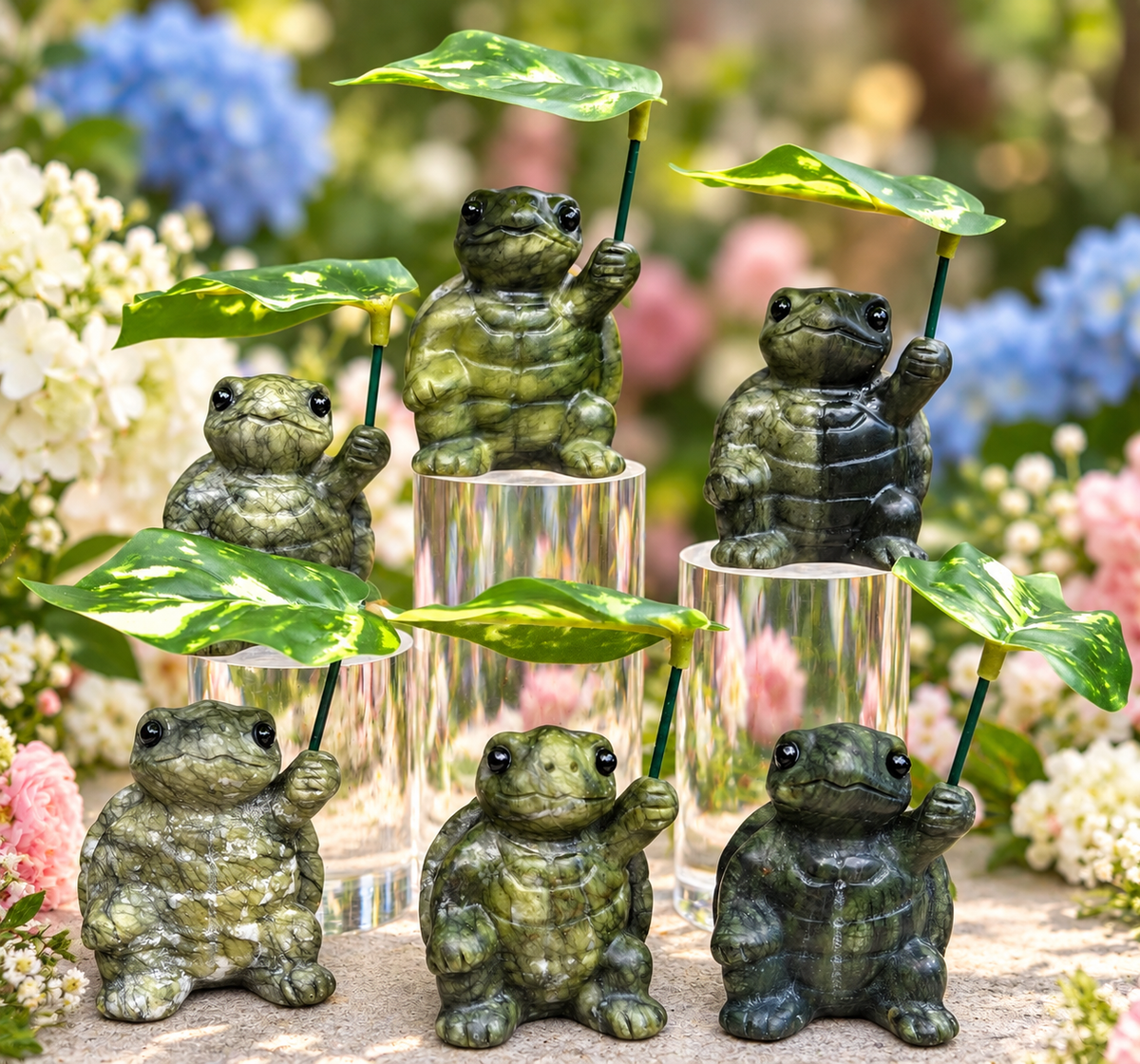 6 PCs Natural Nephrite Jade Turtle with Leaf healing energy