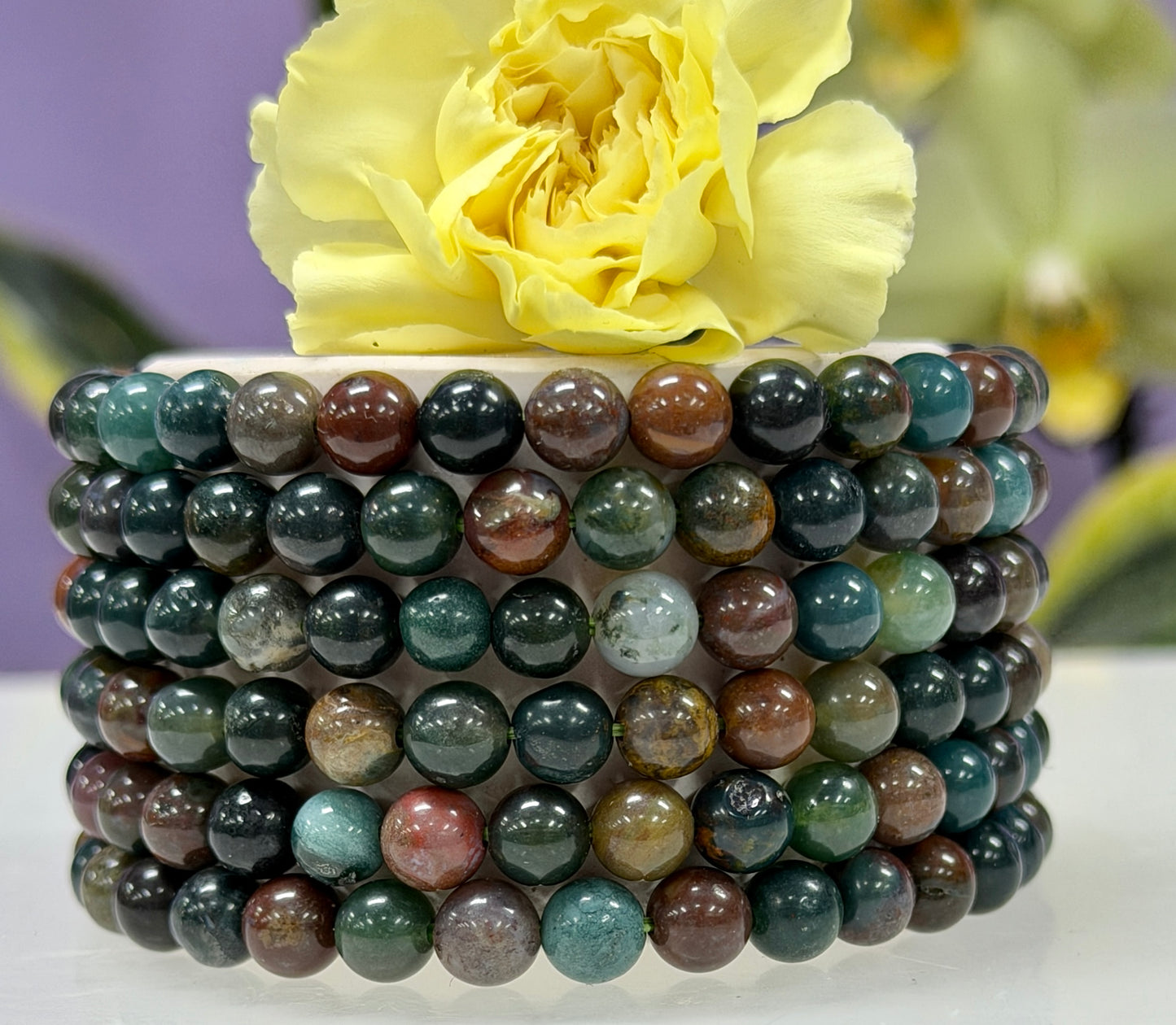 Wholesale 6 Pcs Natural Indian Moss Agate 6mm 7.5” Crystal Healing Stretch Bracelet