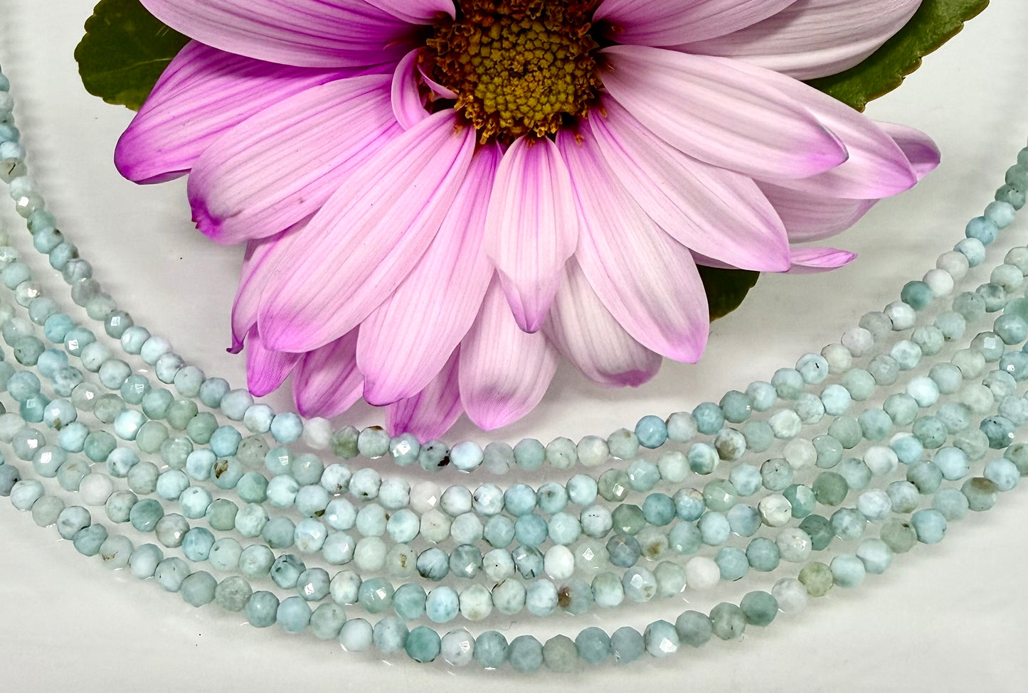 6 PCs 2mm Faceted Natural Larimar Necklace Stainless Steel Finding