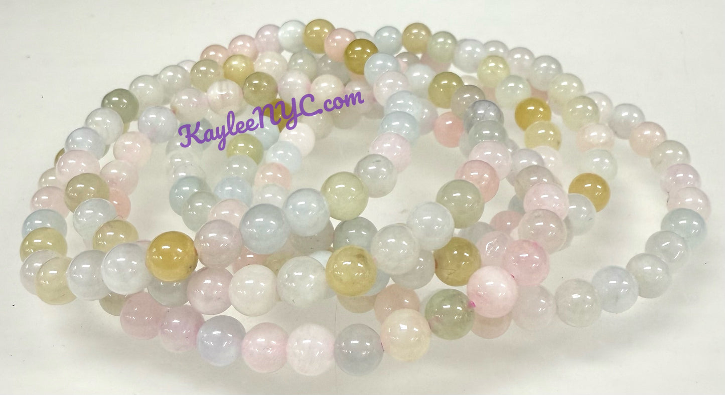 Wholesale 6 Pcs Natural Morganite 6mm 7.5” Crystal Healing Stretch Bracelet