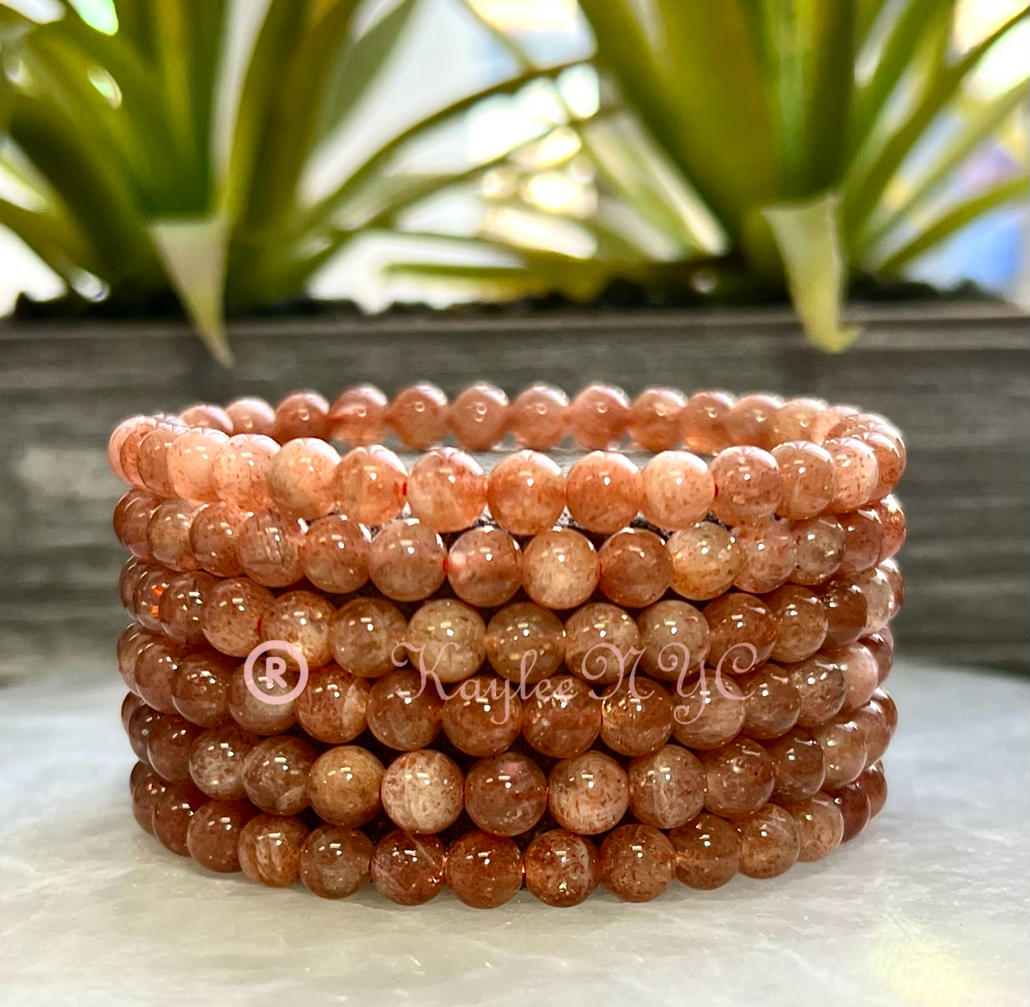 Wholesale lot 6 Pcs Natural Sunstone 6mm 7.5” Crystal Healing Stretch Bracelet