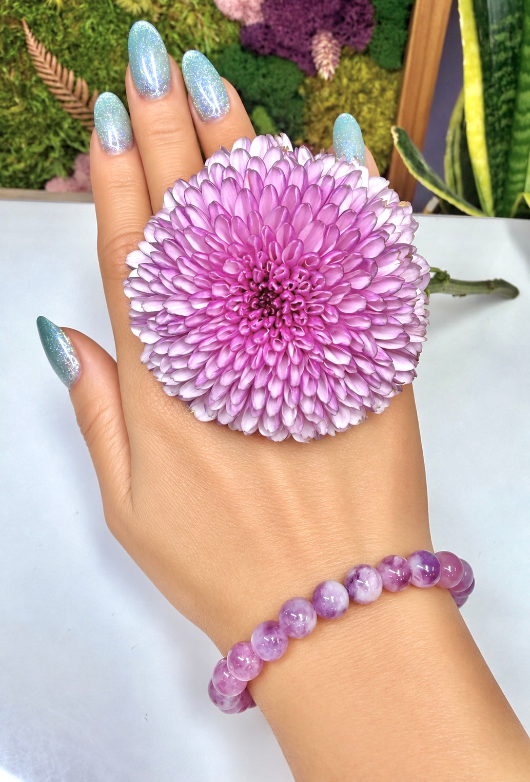 6 PCs Natural Lepidolite Mica 8mm 7.5” Stretch Bracelet