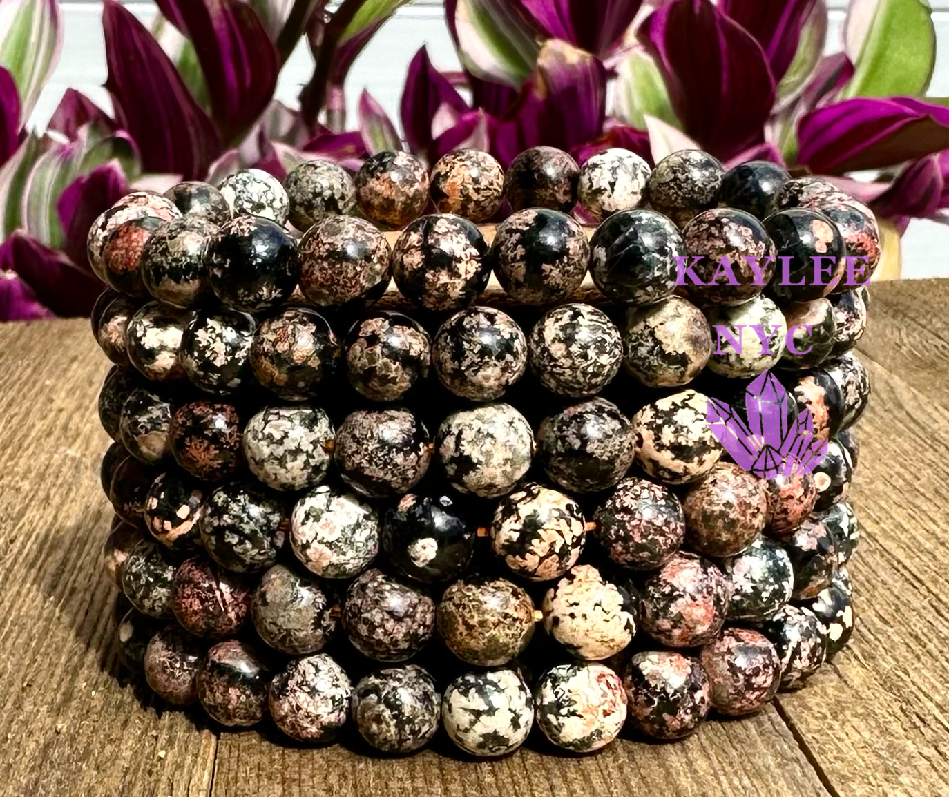 6 PCs Firework Obsidian Stretch Bracelet