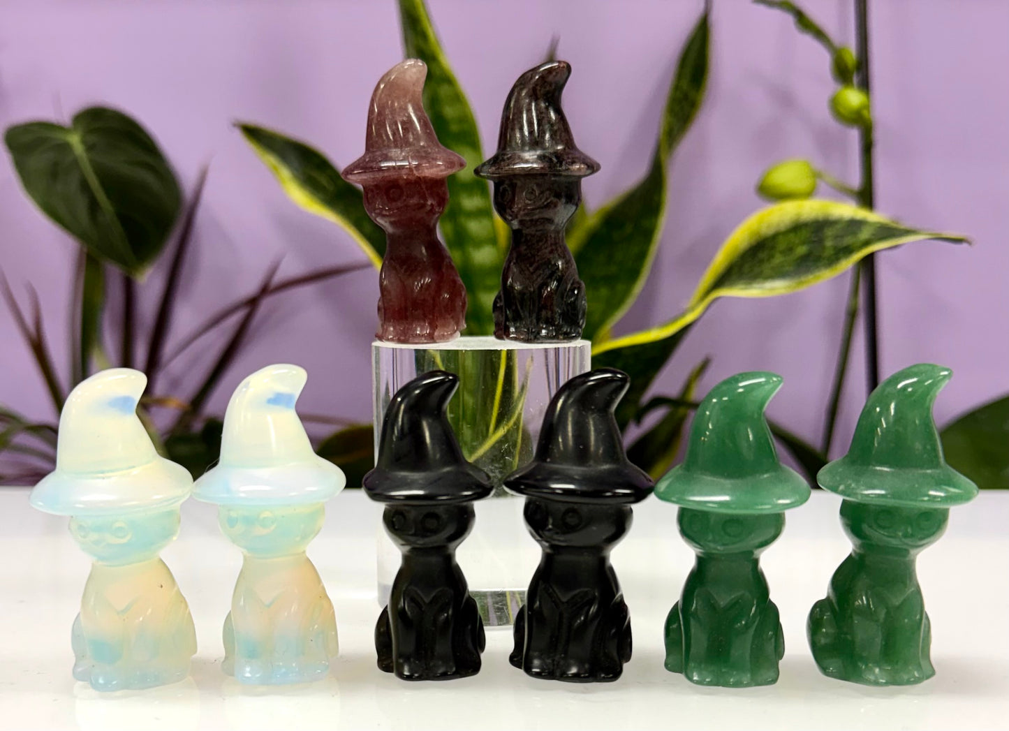 Wholesale Lot 8 pcs 6cm Natural Crystals Witch Hat Cat Healing Energy