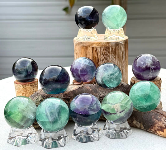Wholesale Lot 12 Pcs Natural Fluorite Sphere Ball 35mm Crystal Healing Energy