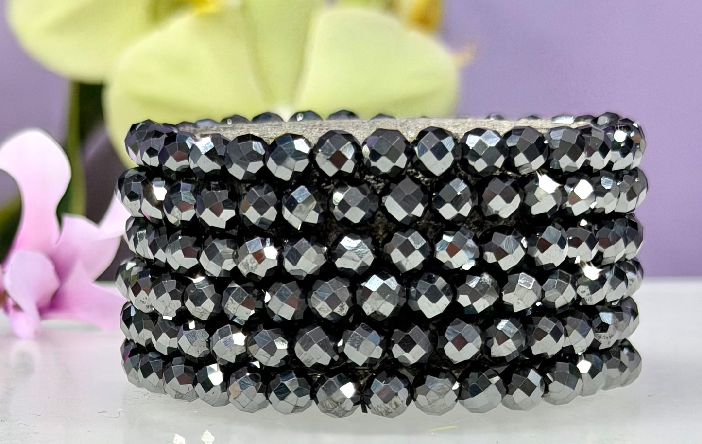 6 PCs 6mm Natural Faceted Hematite Faceted Bracelet 7.5”