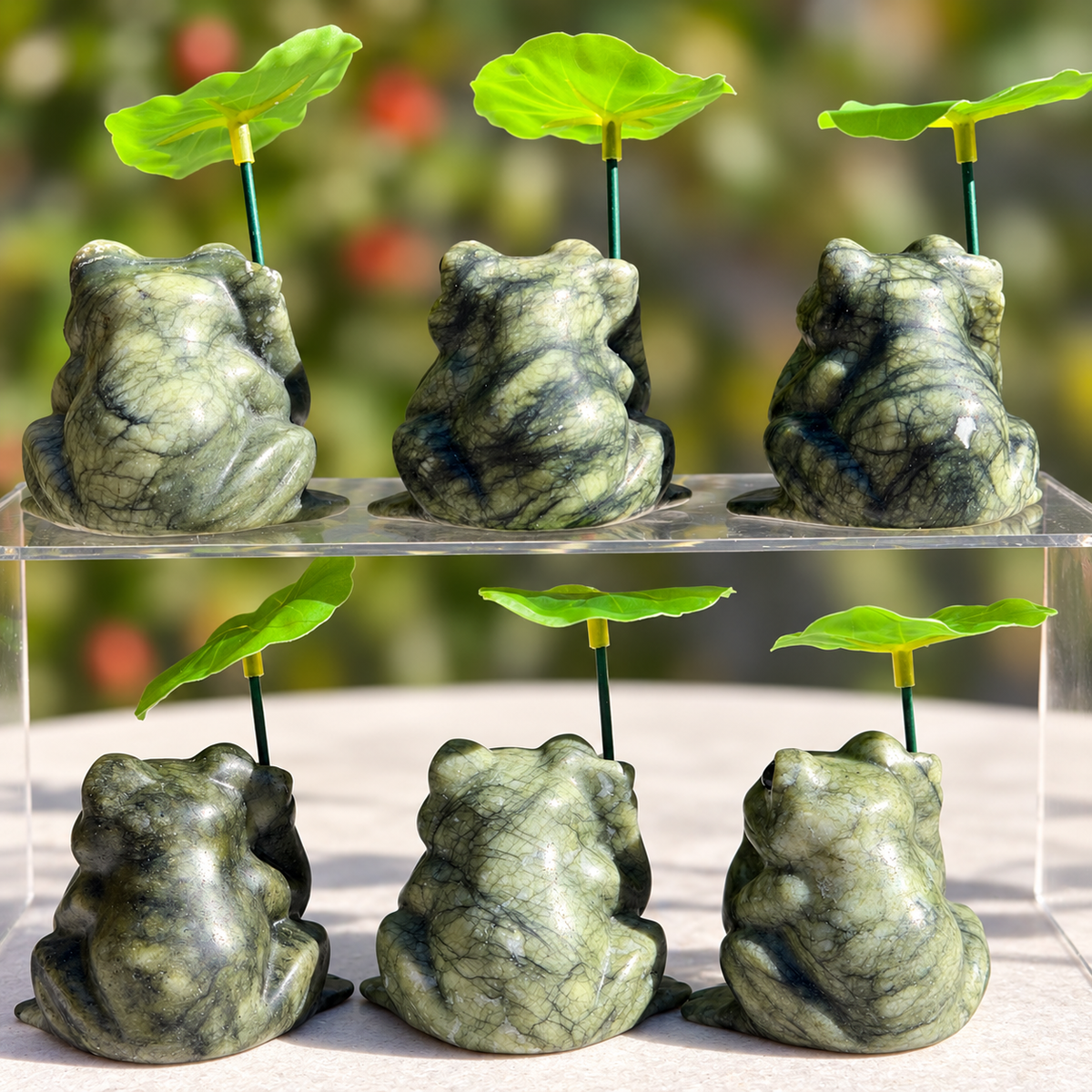 6 PCs Natural Nephrite Jade Frogs with Leaf healing energy