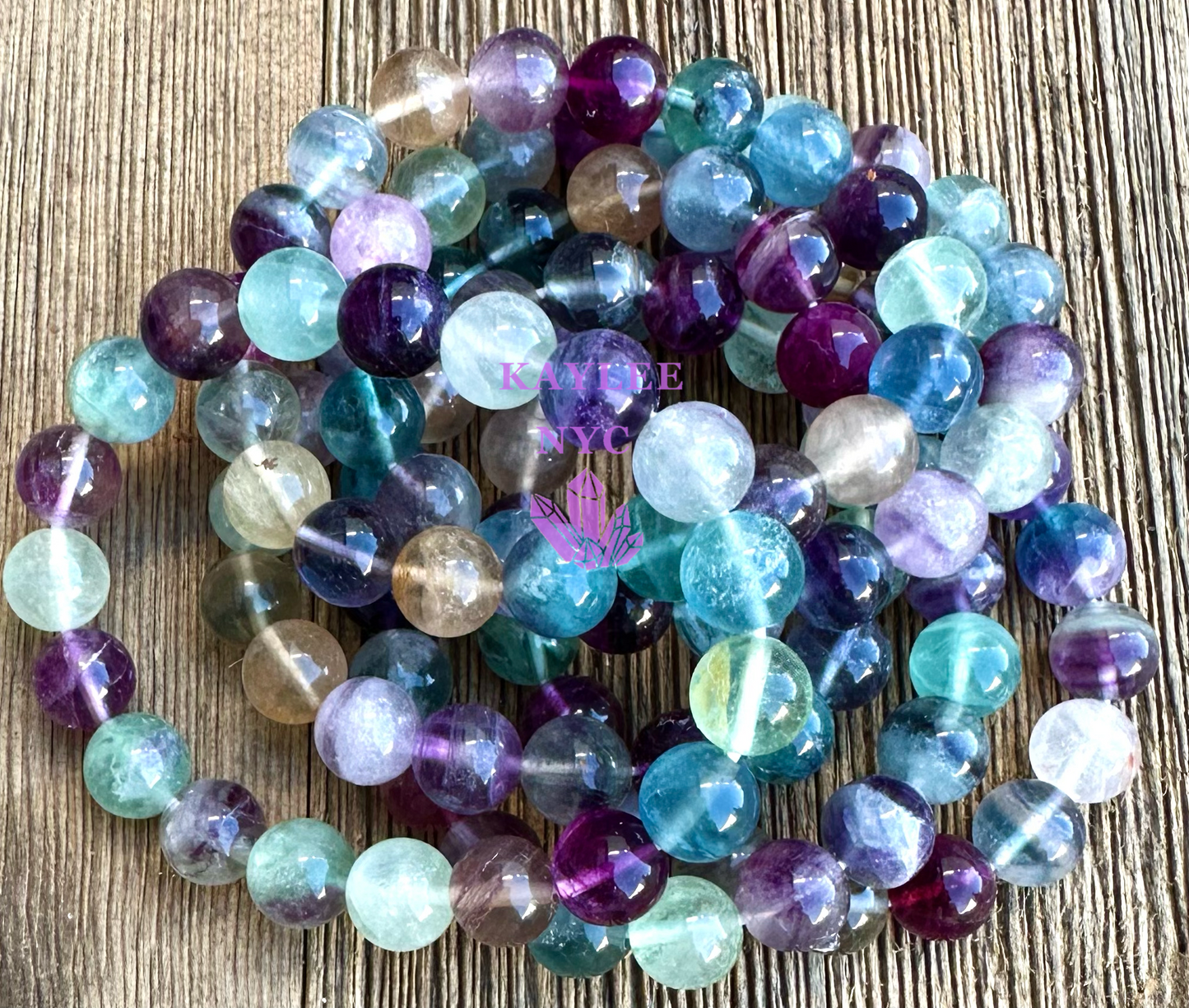 6 PCs 10mm Natural Rainbow Fluorite Stretch Bracelet 7.5”