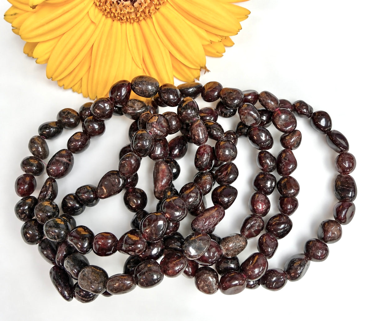 Wholesale 6 Pcs 8mm Natural Garnet 7” Crystal Healing Stretch Bracelet