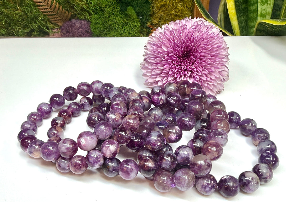 Wholesale 6 Pcs 8-11mm Natural Lepidolite Mica 7.5” Crystal Healing Stretch Bracelet