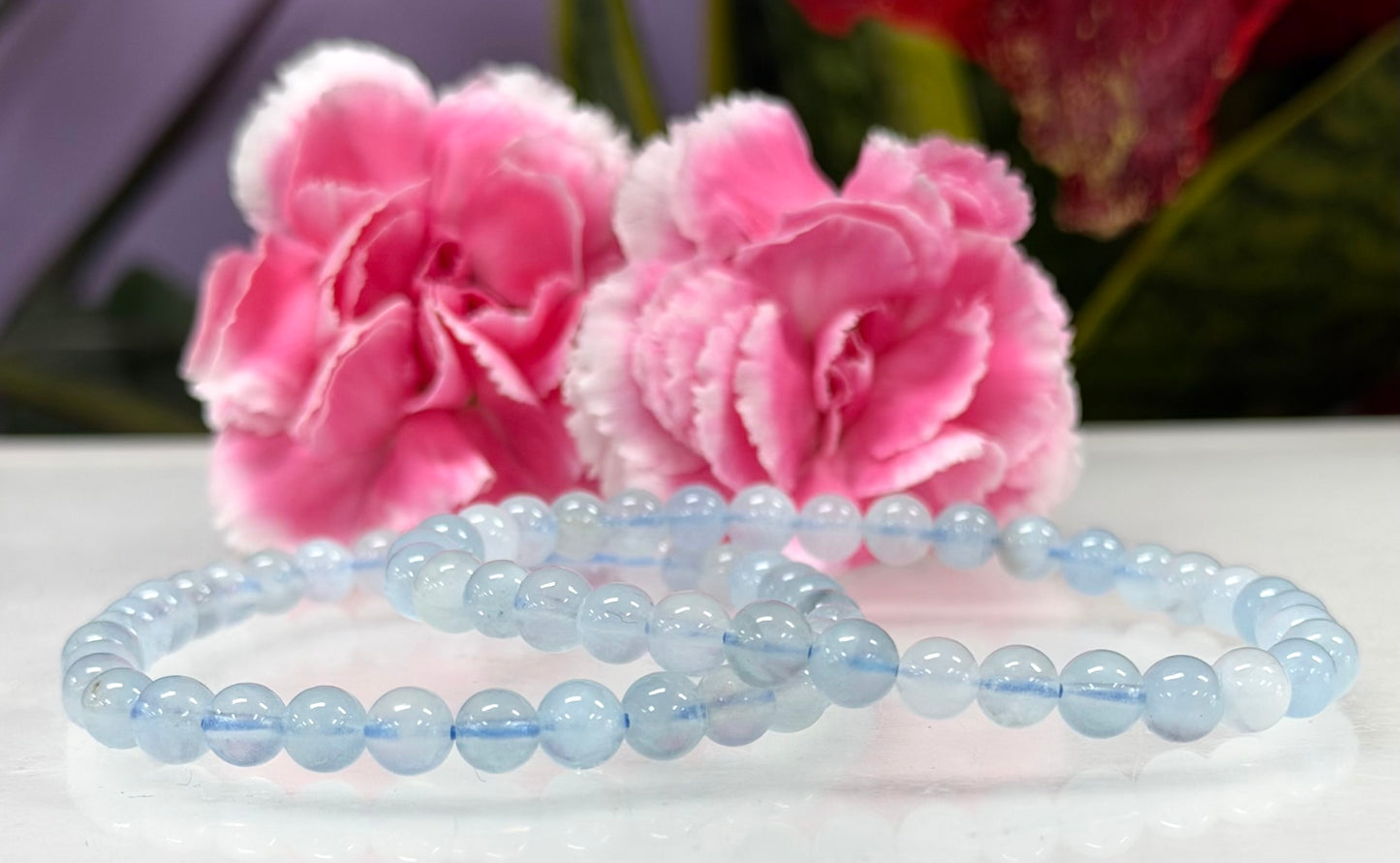 Wholesale 6 Pcs Natural Aquamarine 6mm 7.5” Crystal Healing Stretch Bracelet