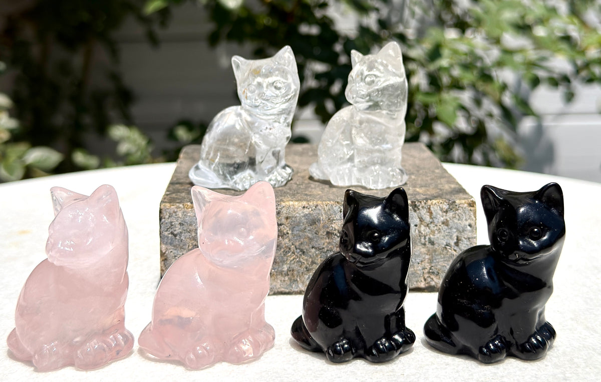 3 PCs Natural Black Obsidian Cats  Crystals healing energy