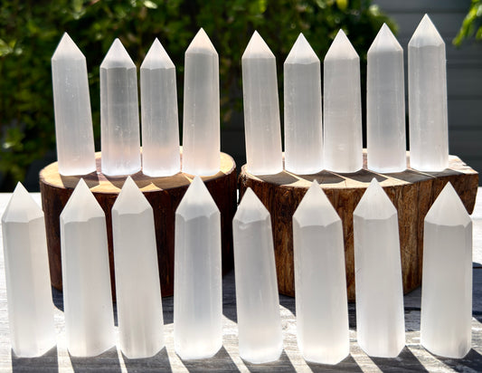 Wholesale Lot 2 lbs Natural Selenite aka Satin Spar Obelisk Tower Point Crystal Healing Energy