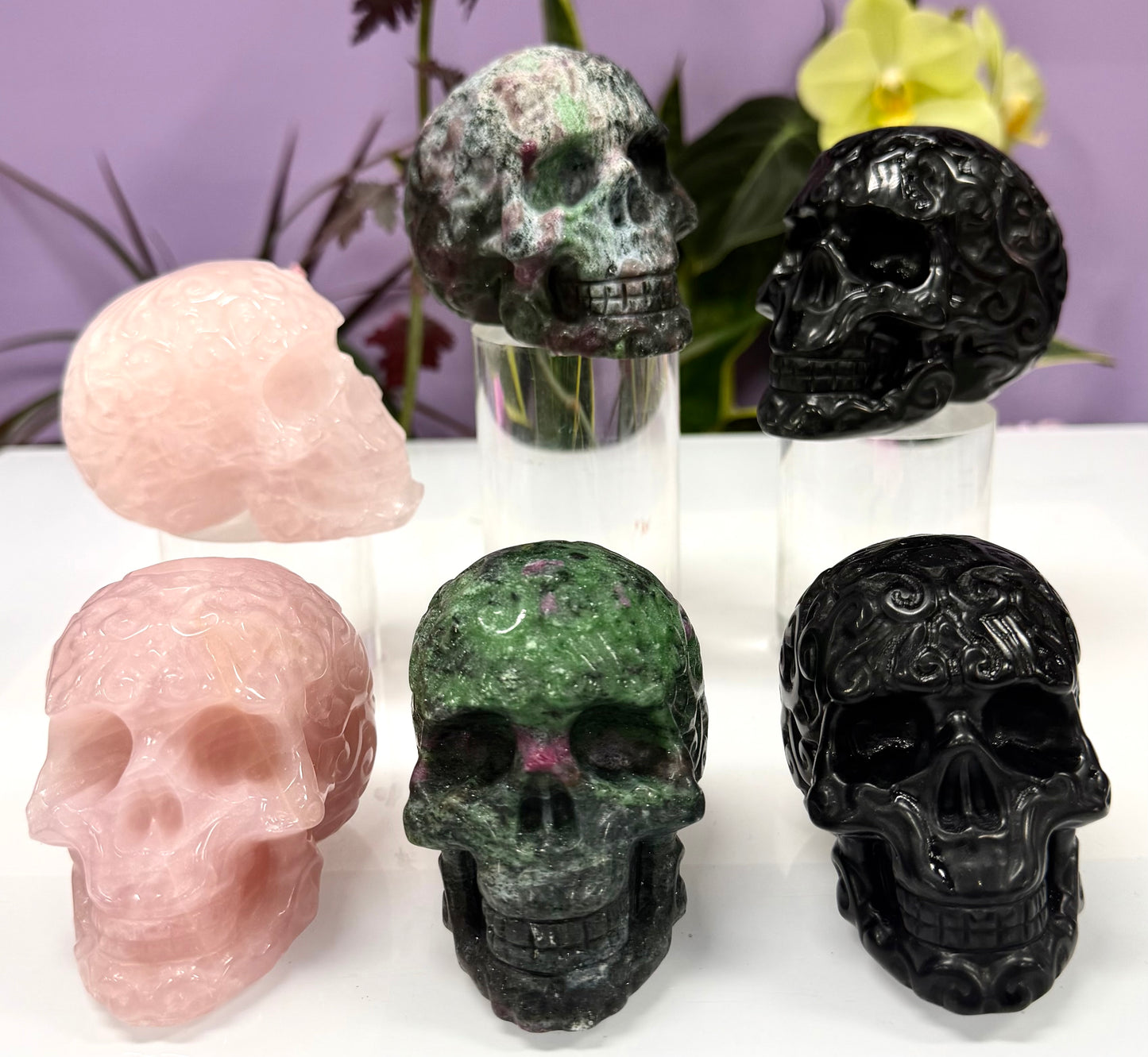 Wholesale lot 6Pcs Mixed Natural Tribal Pattern Crystal Skulls