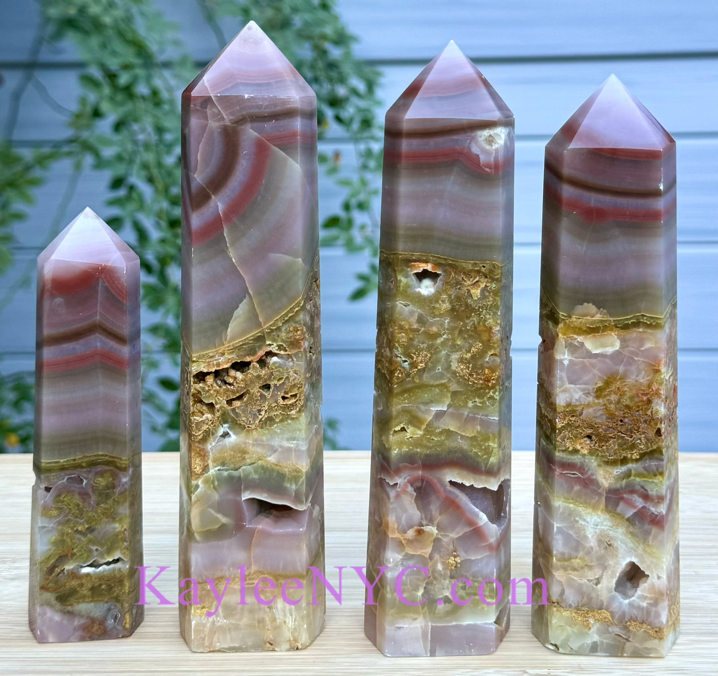 Wholesale Lot 4pcs large Natural Pink Onyx Banded Agate Obelisk Tower Point Crystal Healing