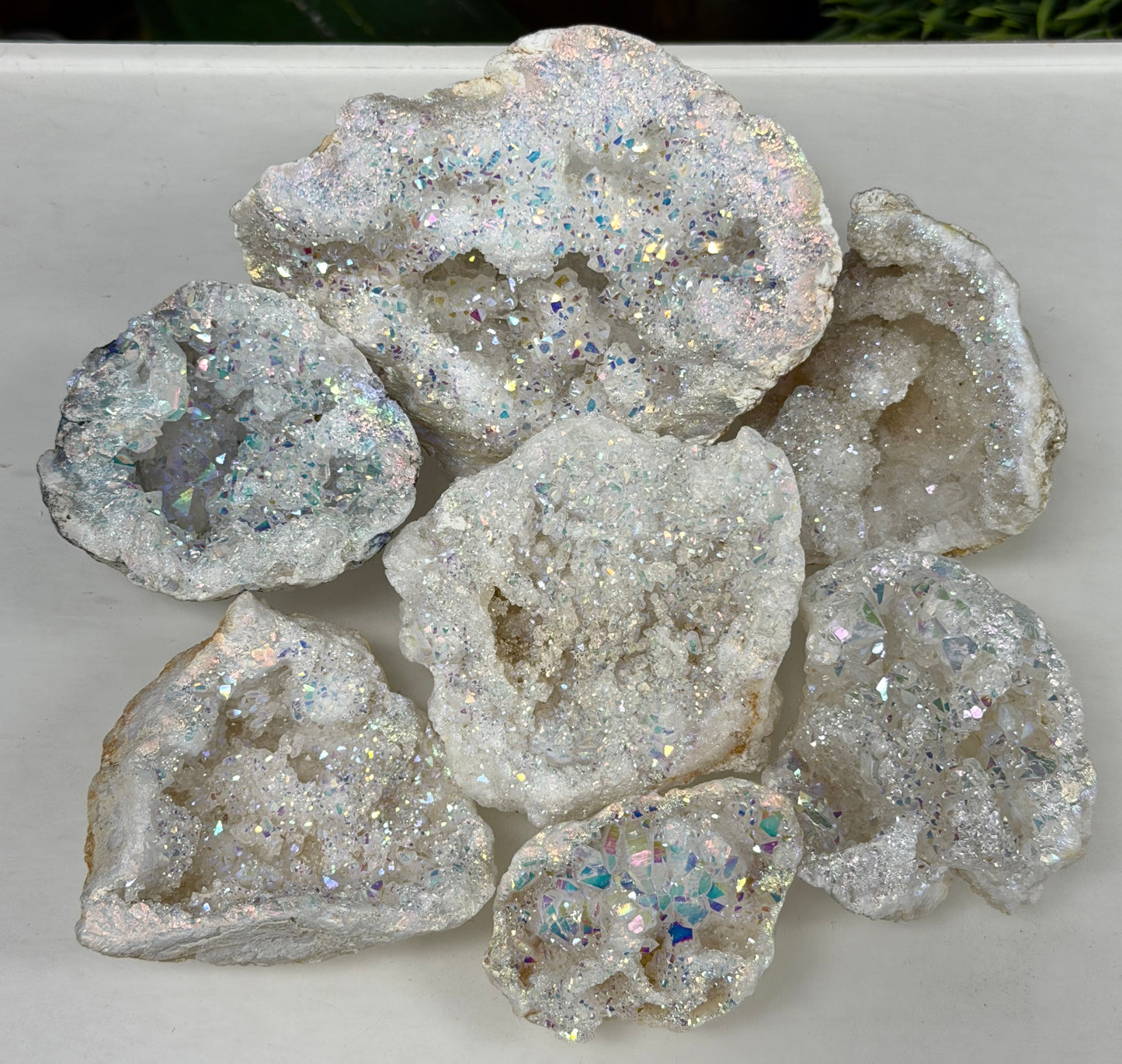 Wholesale Lot 2 Lb Angel Aura White Druzy Quartz Geode Crystal Healing Energy
