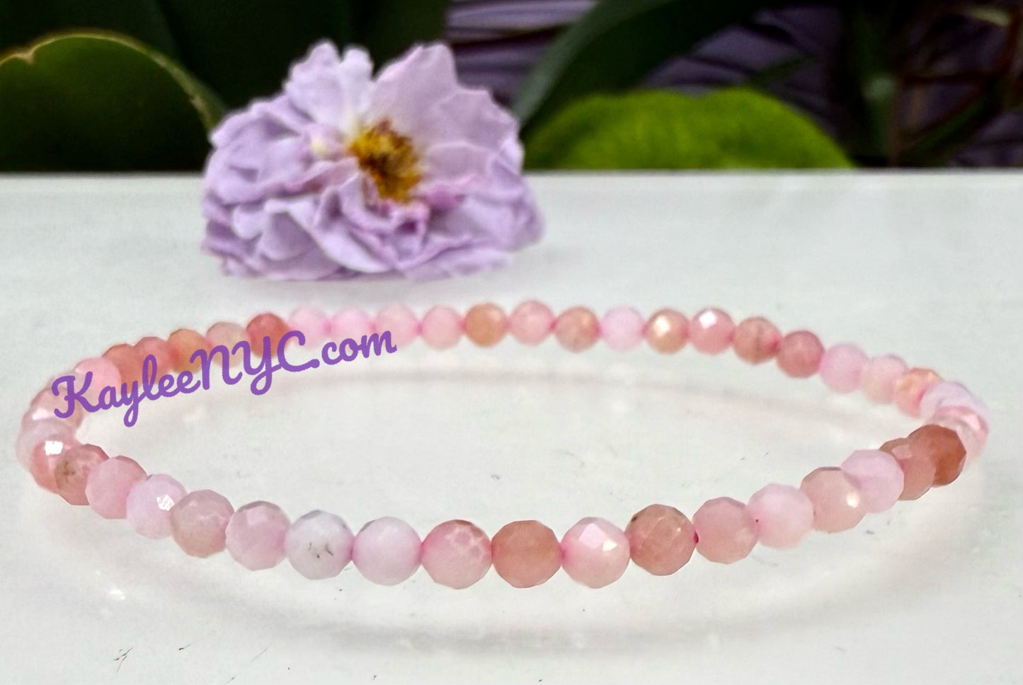 Wholesale Lot 6 Pcs 4mm Faceted Natural Pink Opal 7.5” Crystal Healing Stretch Bracelet