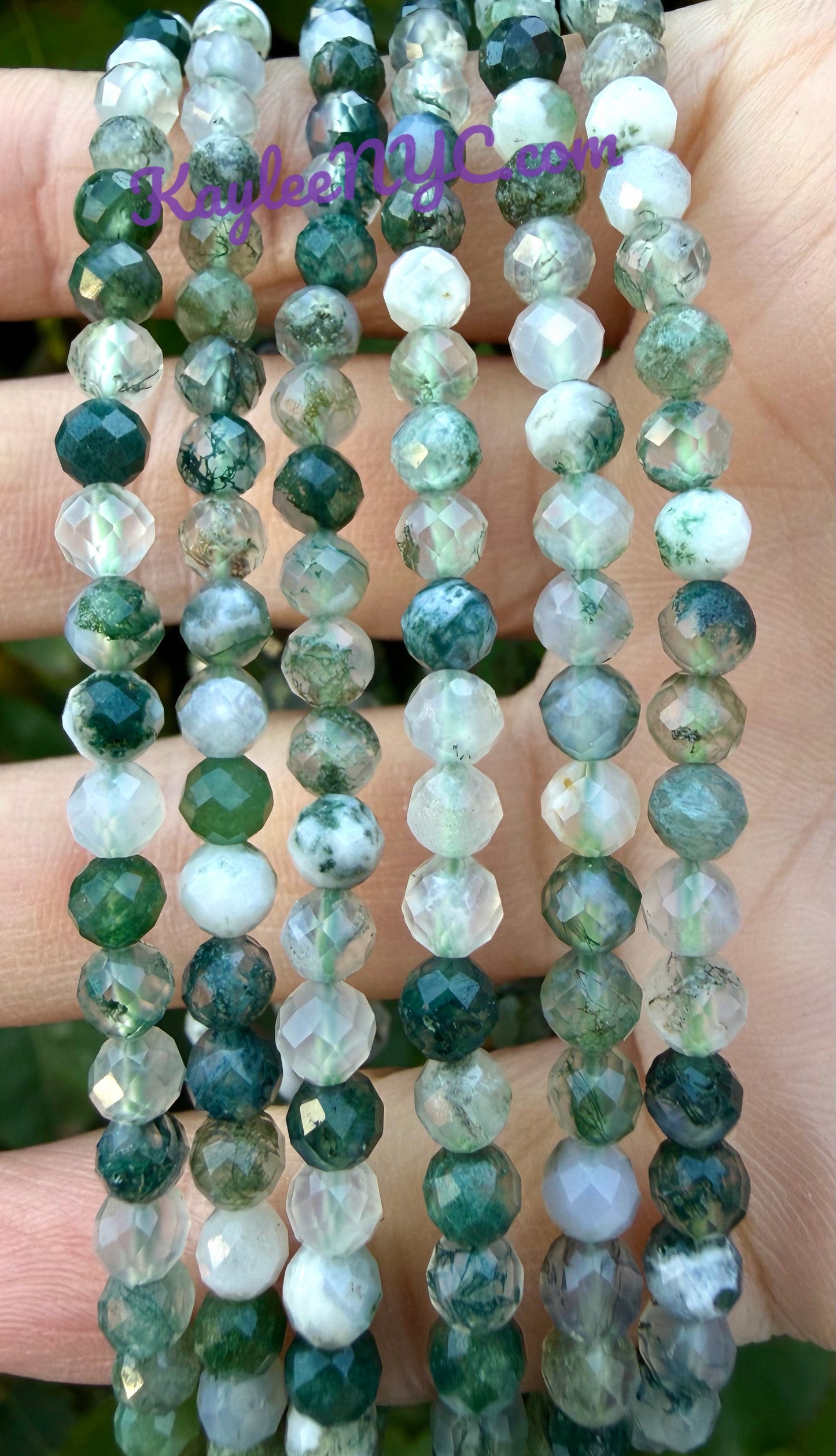 Wholesale Lot 6 Pcs Natural Faceted Moss Agate 4mm 7.5” Crystal Healing Stretch Bracelet