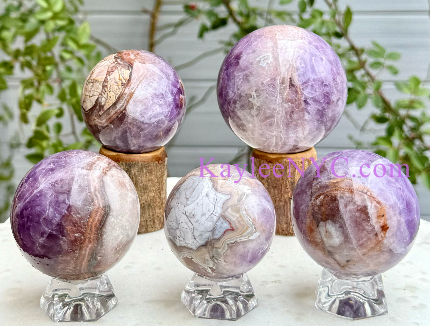 5 PCs Natural Amethyst Lace Agate Sphere Healing Energy