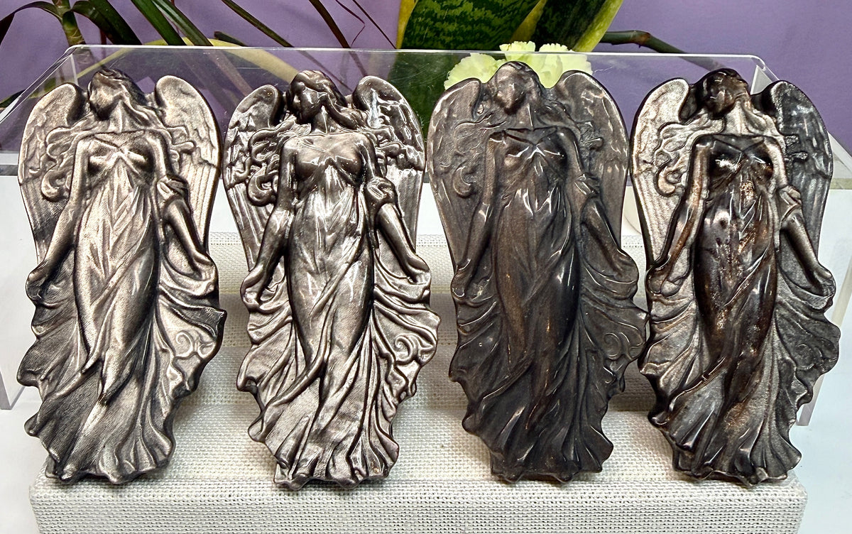 Wholesale Lot 4 pcs Natural Silver Sheen Obsidian Angel Crystal Healing Energy
