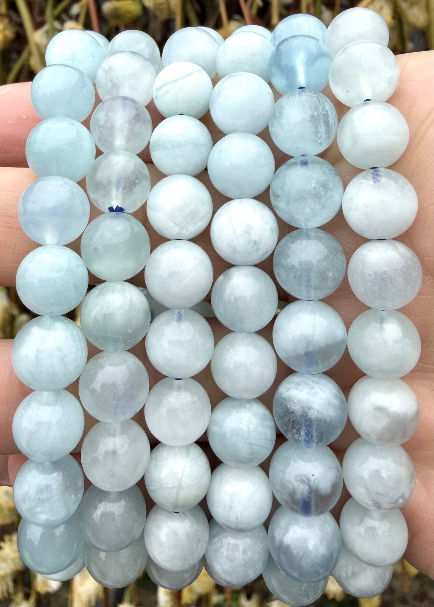 Wholesale 6 Pcs 9mm Aquamarine Natural Crystal Healing Stretch Bracelet 7.5”