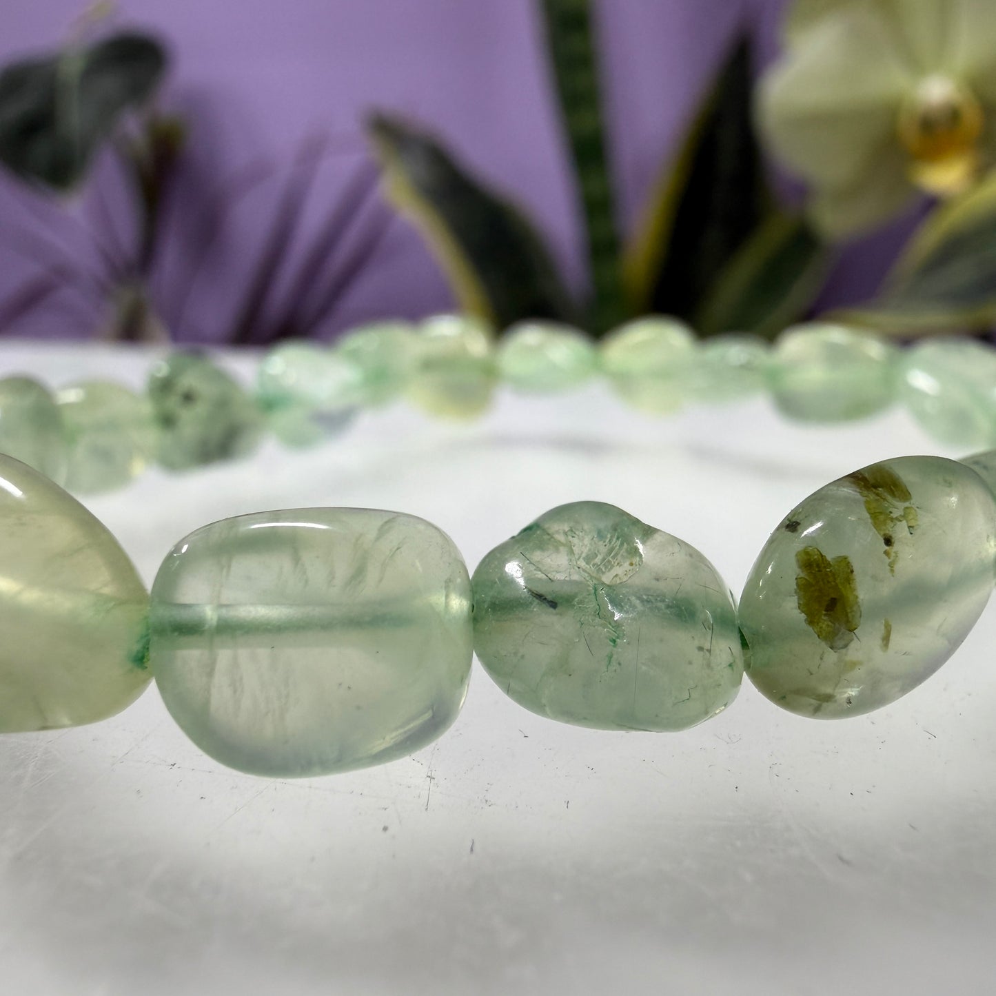 Wholesale 6 Pcs 8mm Green Prehnite Tumble Natural Crystal Healing Stretch Bracelet 7.5"