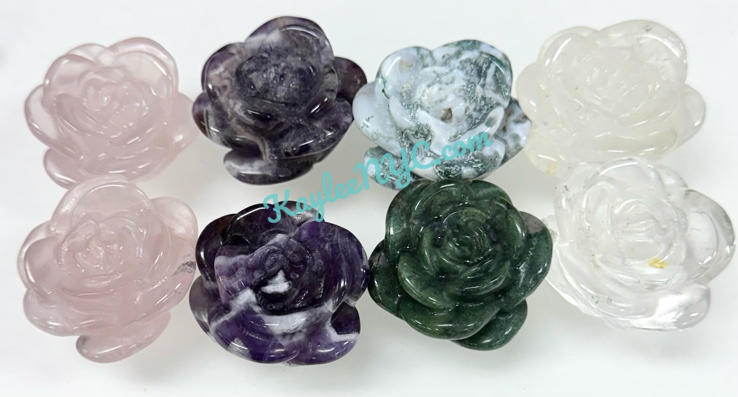 8 PCs 1.5 Natural Mix Crystals Roses Carving Healing Energy