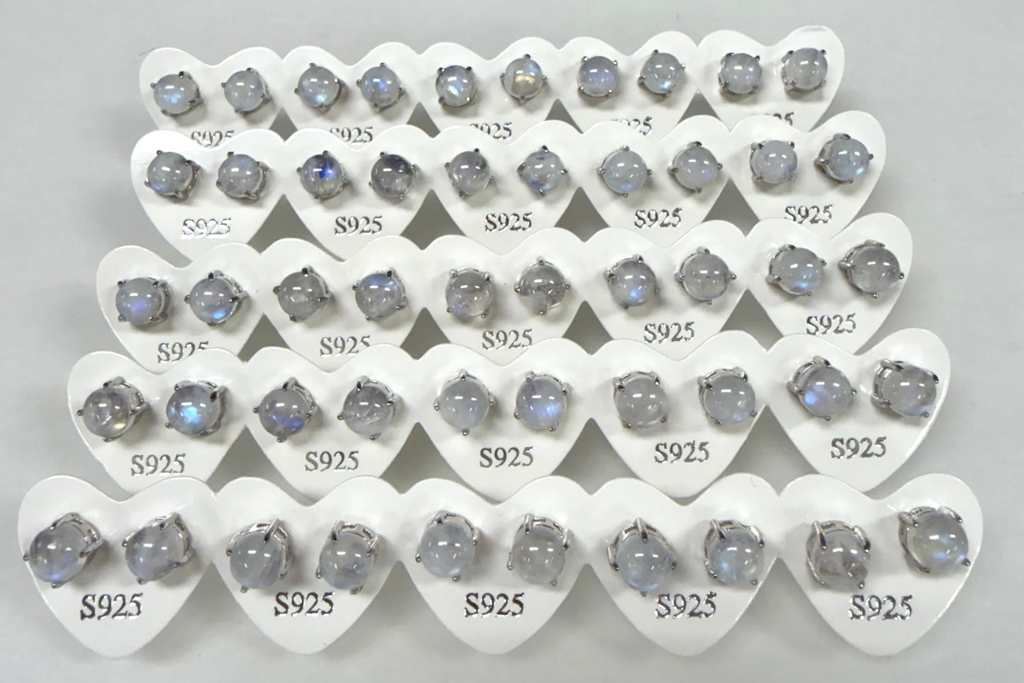 Wholesale Lot 5 Pairs Natural Moonstone Sterling Silver(925) Earring Studs 7mm