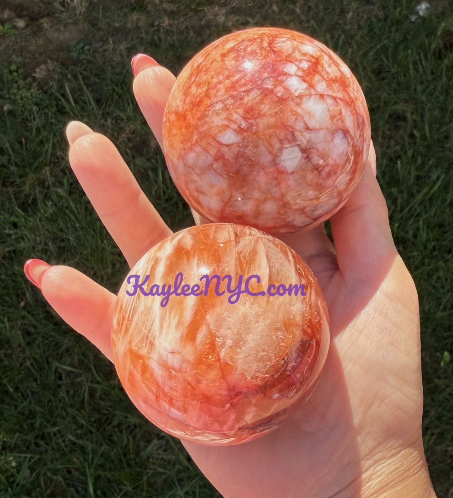 4 PCs Natural Hematoid Fire Quartz Sphere Crystals Healing Energy