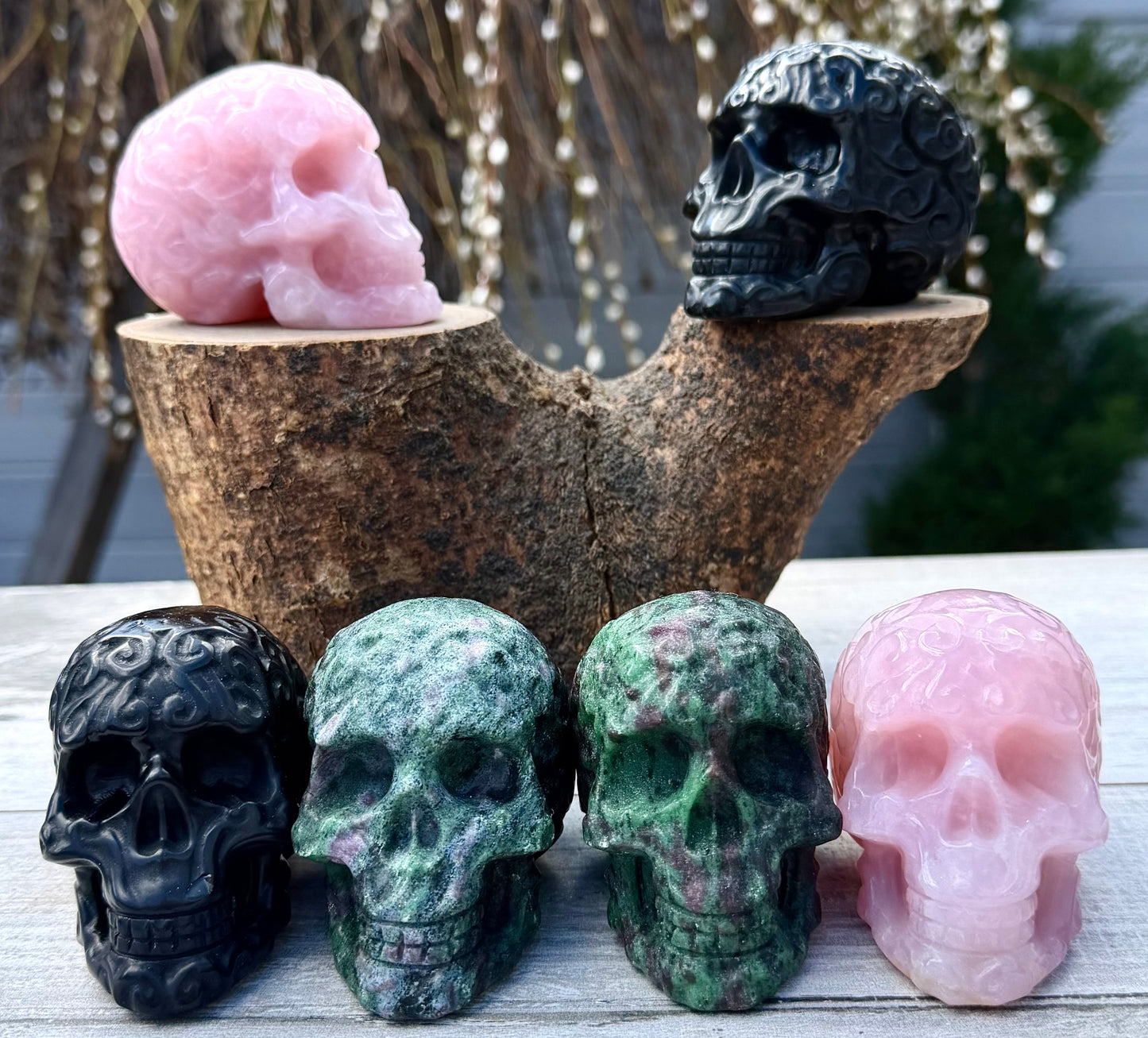Wholesale lot 6Pcs Mixed Natural Tribal Pattern Crystal Skulls