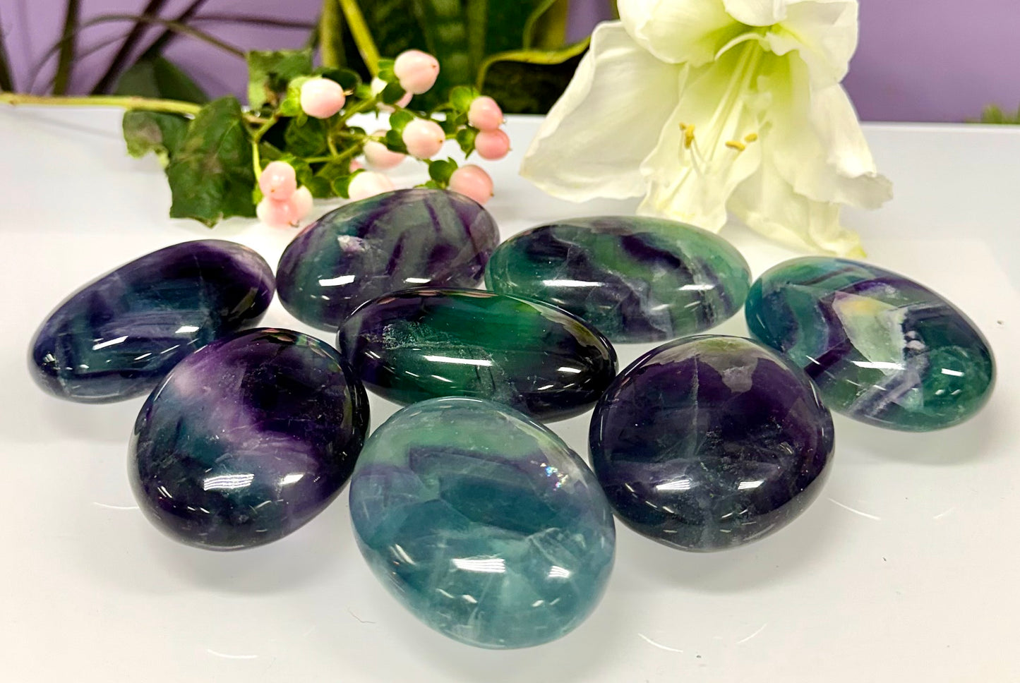 Wholesale Lot 8 pcs Natural Rainbow Fluorite Palm Stones Crystal Natural Energy 2.5-2.8lbs