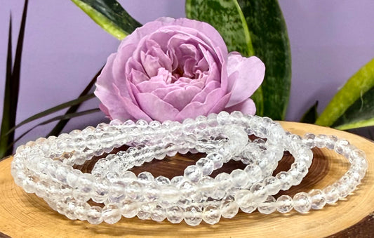 Wholesale Lot 6 Pcs Natural Faceted Clear Quartz 4mm 7.5” Crystal Healing Stretch Bracelet