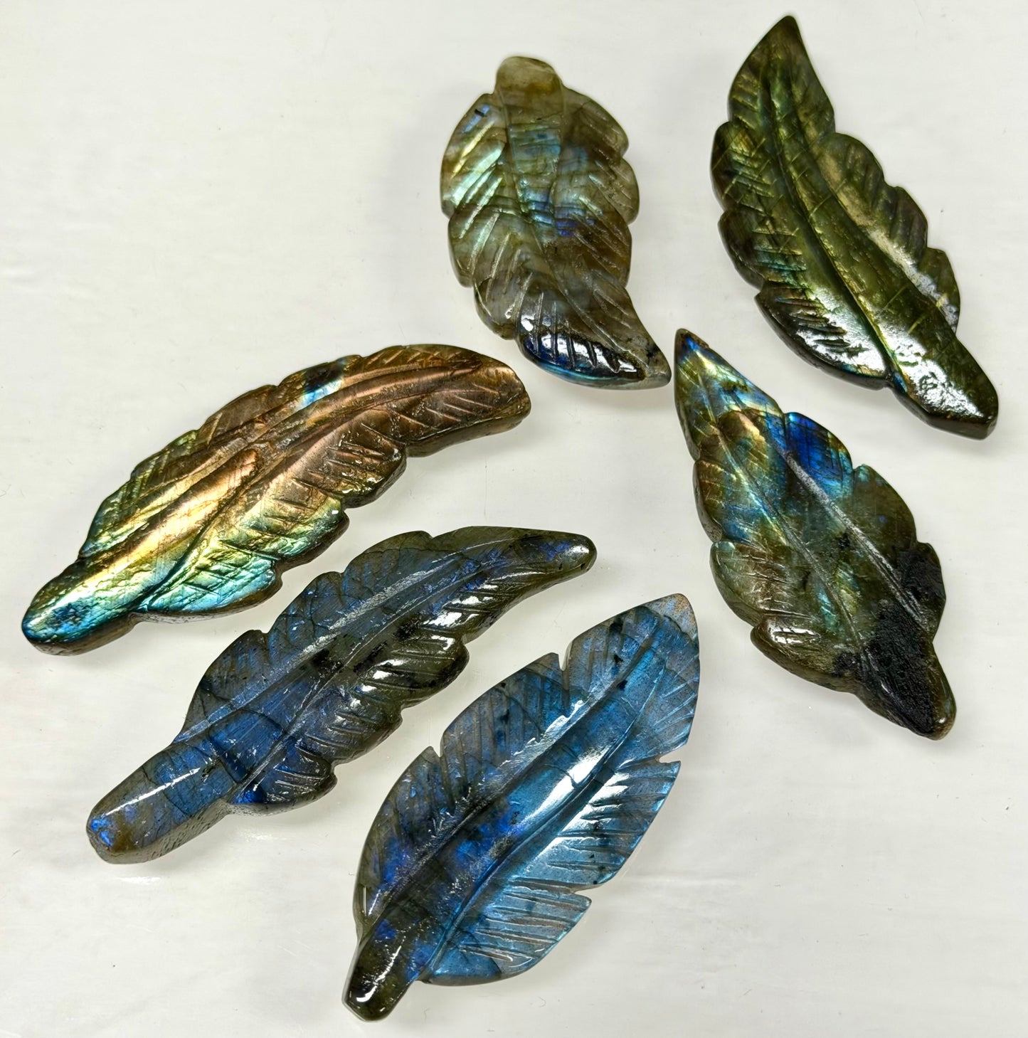 6 PCs Natural Labradorite Leaf Carvings Crystal Healing Energy