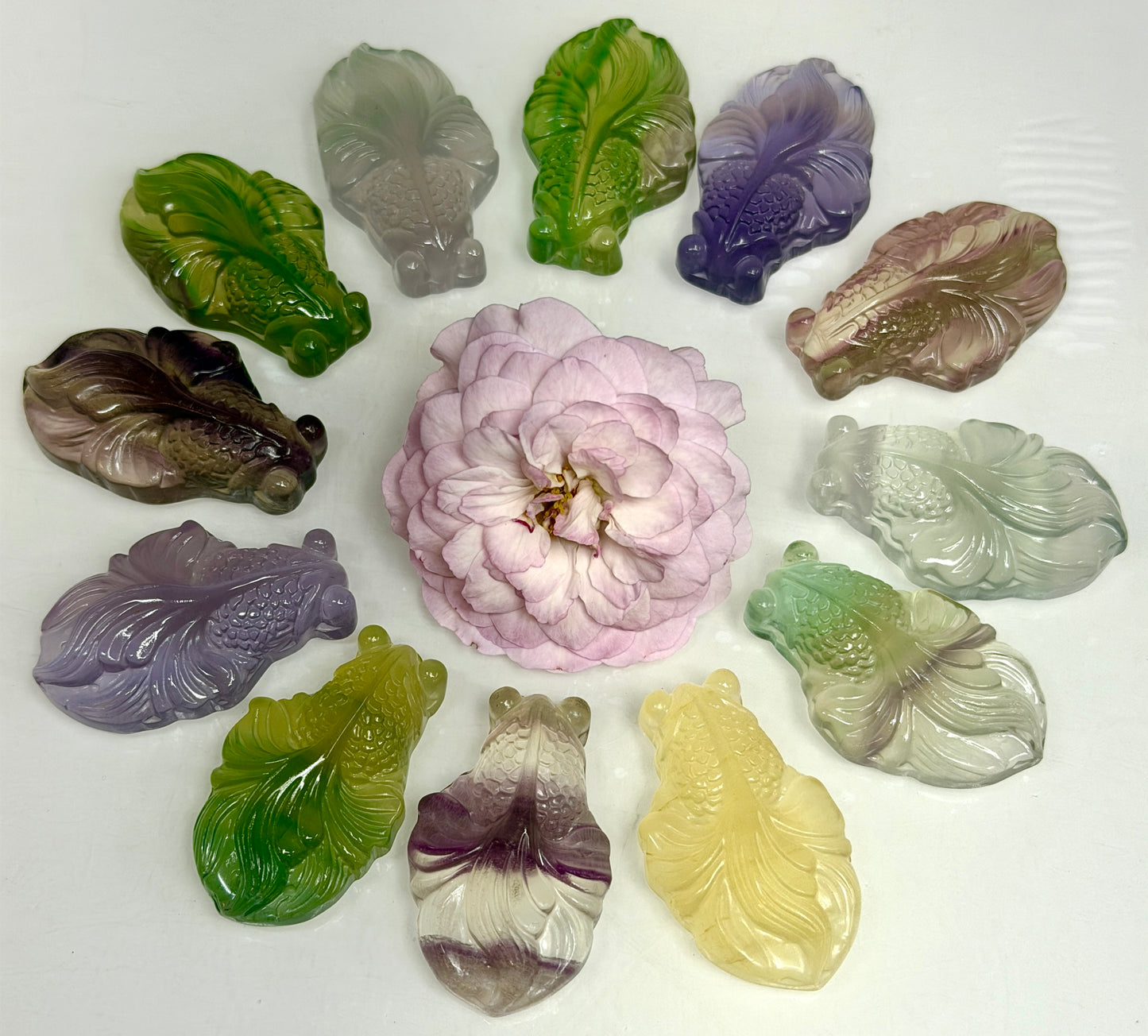 12 PCs 4cm Natural Fluorite Goldfish Carving Crystals Healing Energy