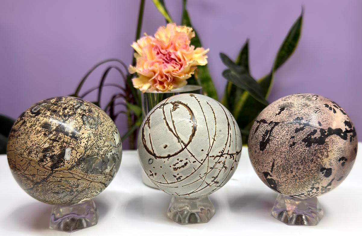 Wholesale Lot 3 Pcs Natural Picture Jasper Sphere Crystal Healing