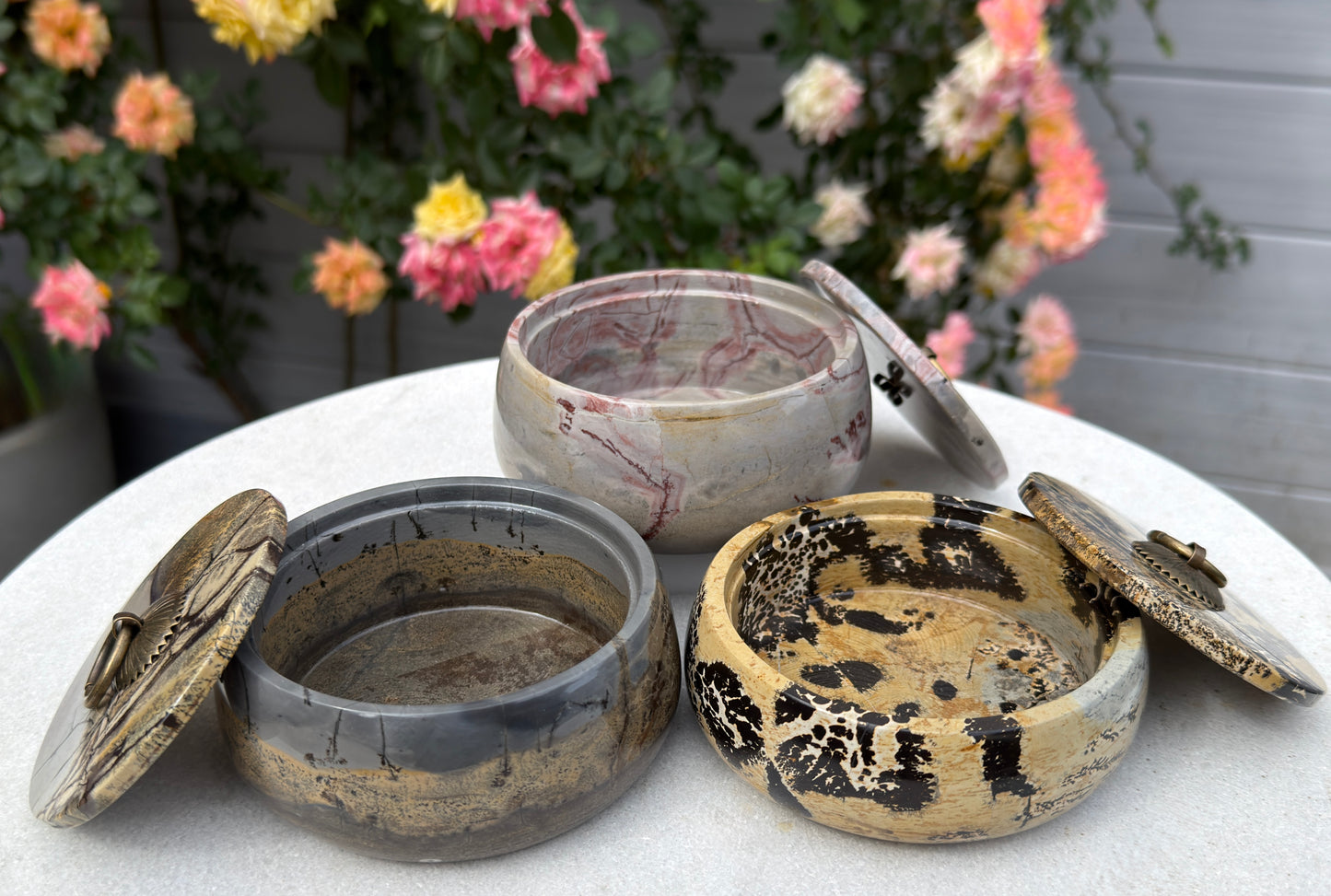 Wholesale Lot 3PCs Natural Picture Jasper with Lid Bowl Crystal Healing Energy