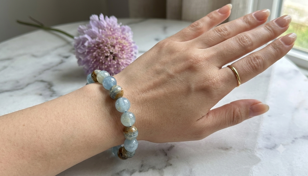 Wholesale Lot 6 Pcs Natural Aquatine Lemurian Calcite 9-10mm 8” Natural Stretch Bracelet