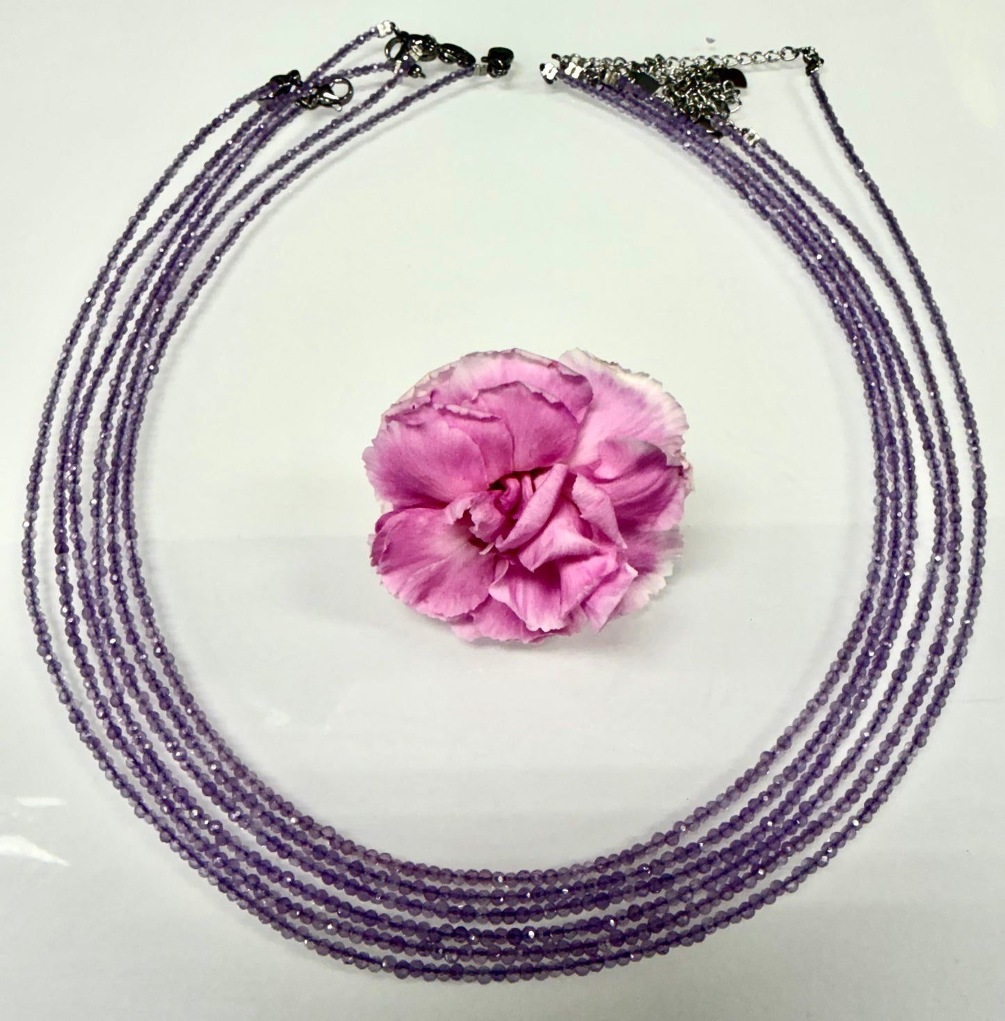 6 PCs 2mm Faceted Natural Amethyst Necklace Stainless Steel Finding