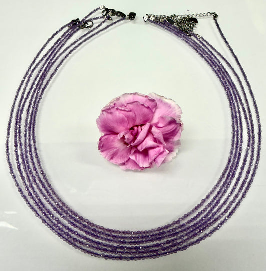 6 PCs 2mm Faceted Natural Amethyst Necklace Stainless Steel Finding
