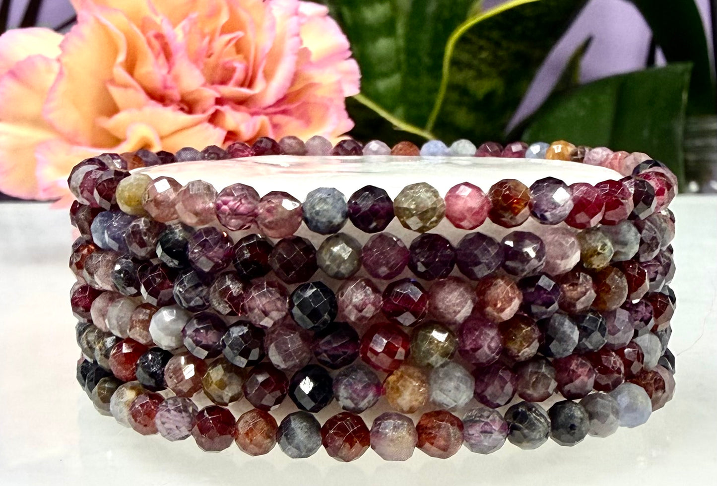 6 PCs 4mm Natural Rainbow Spinel Stretch Bracelet 7.5”