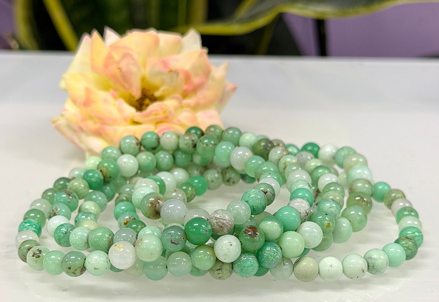 6 PCs 6mm Natural Chrysoprase Stretch Bracelet 7.5”