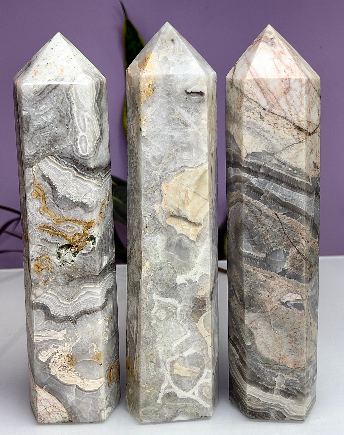 Wholesale Lot 3-4Pcs Natural White Lace Agate Tower Crystal Obelisk point 4.9-5lbs Healing Energy