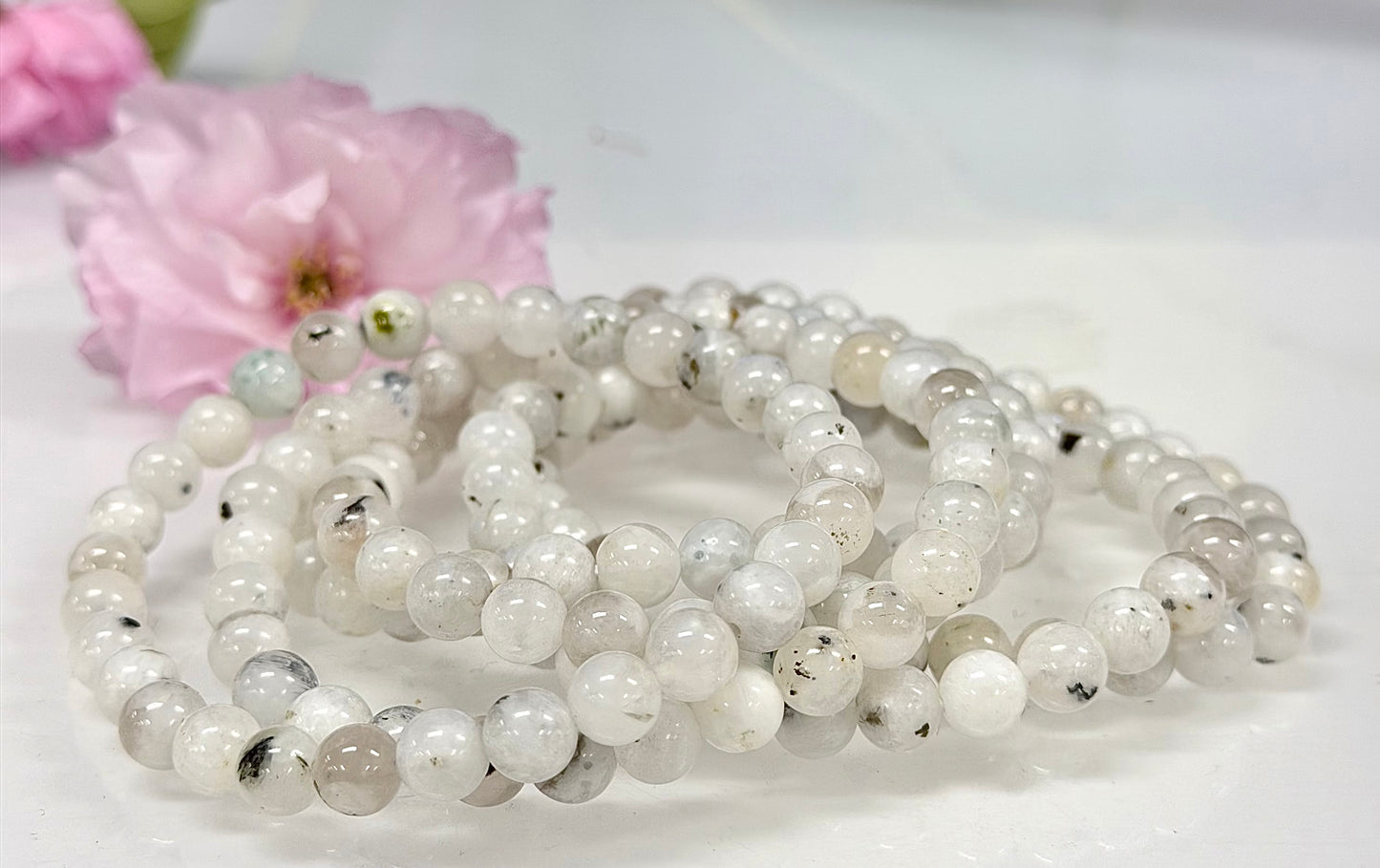 Wholesale 6 Pcs Natural Rainbow Moonstone 6mm 7.5” Crystal Healing Stretch Bracelet