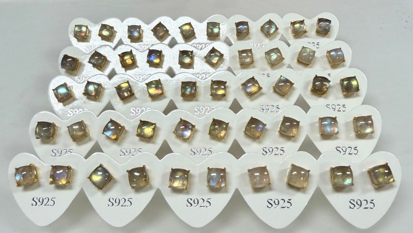 Wholesale Lot 5 Pairs Natural Labradorite Square Sterling Silver(925) Earring Studs 6mm